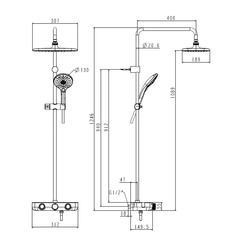 American Standard EasySET FFAS4955-701500BC0 Exposed Rainshower System
