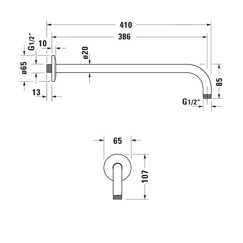 Duravit 067-0028-070 Wall-Mount Shower Arm 386mm (Brushed Stainless Steel)