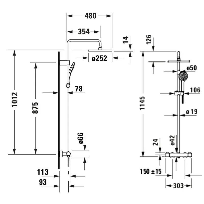 Duravit WAVE 428-0008-A10 Thermostatic 2-Way Shower System (Chrome)