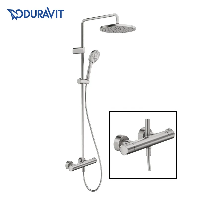 Duravit WAVE 428-0008-A70 Thermostatic 2-Way Shower System (Brushed Stainless Steel)