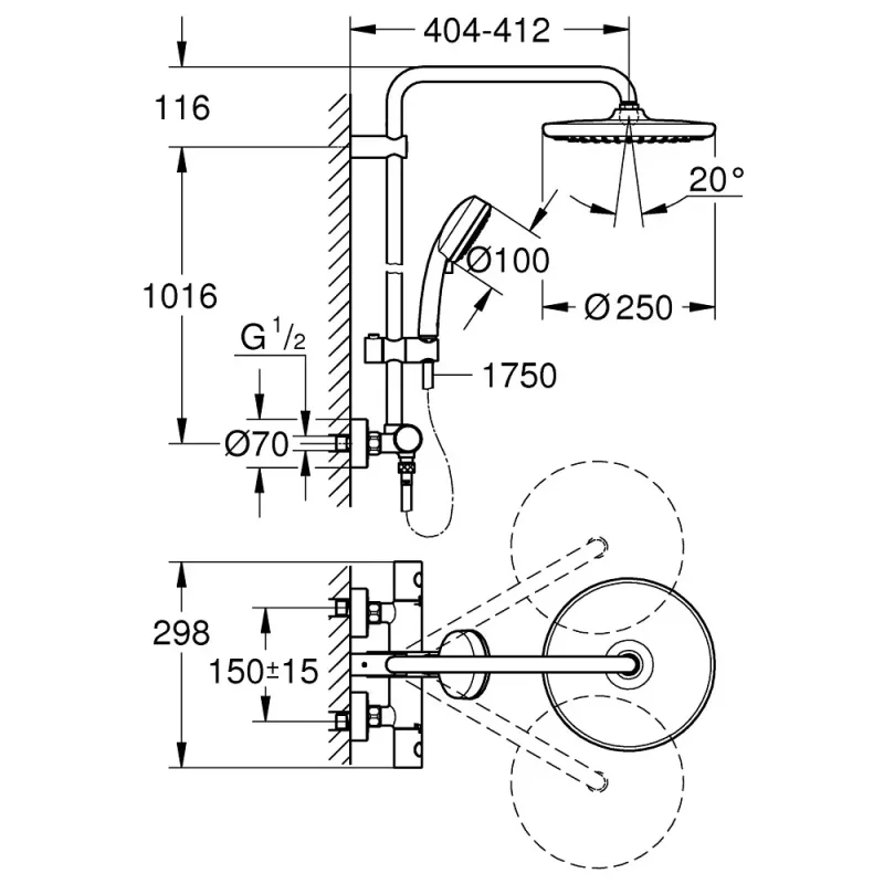 Grohe 26670AL0 Tempesta Cosmopolitan Rainshower System with Thermostat