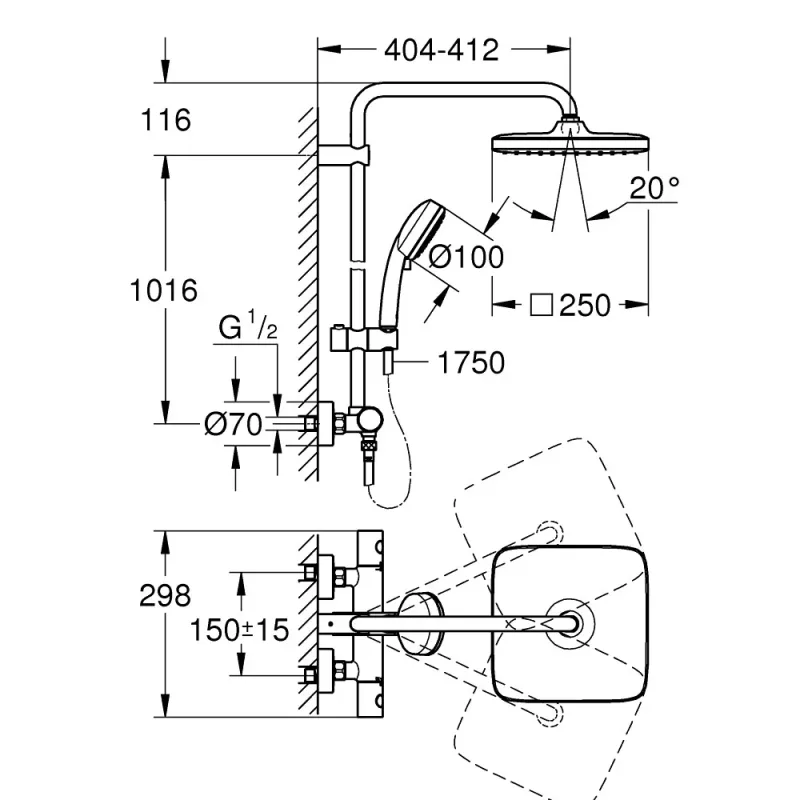Grohe 26689AL0 Tempesta Cosmopolitan Rainshower System with Thermostat