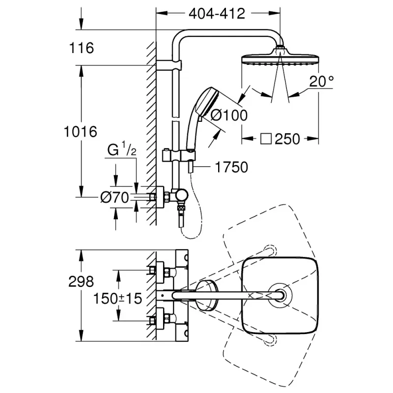 Grohe 26689GL0 Tempesta Cosmopolitan Rainshower System with Thermostat