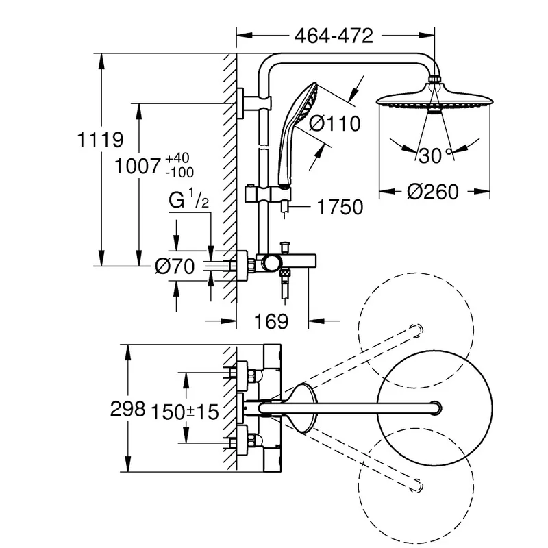 Grohe Euphoria 260 26114002 Rainshower Thermostatic Bath Mixer