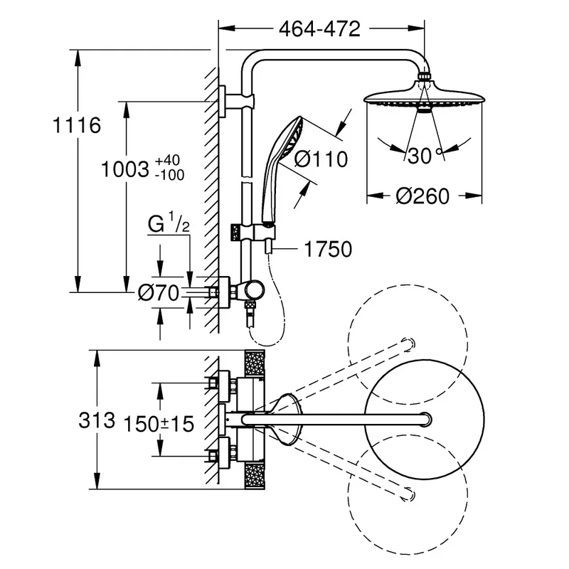Grohe Euphoria 260 27296003 Rainshower Thermostatic Shower Mixer