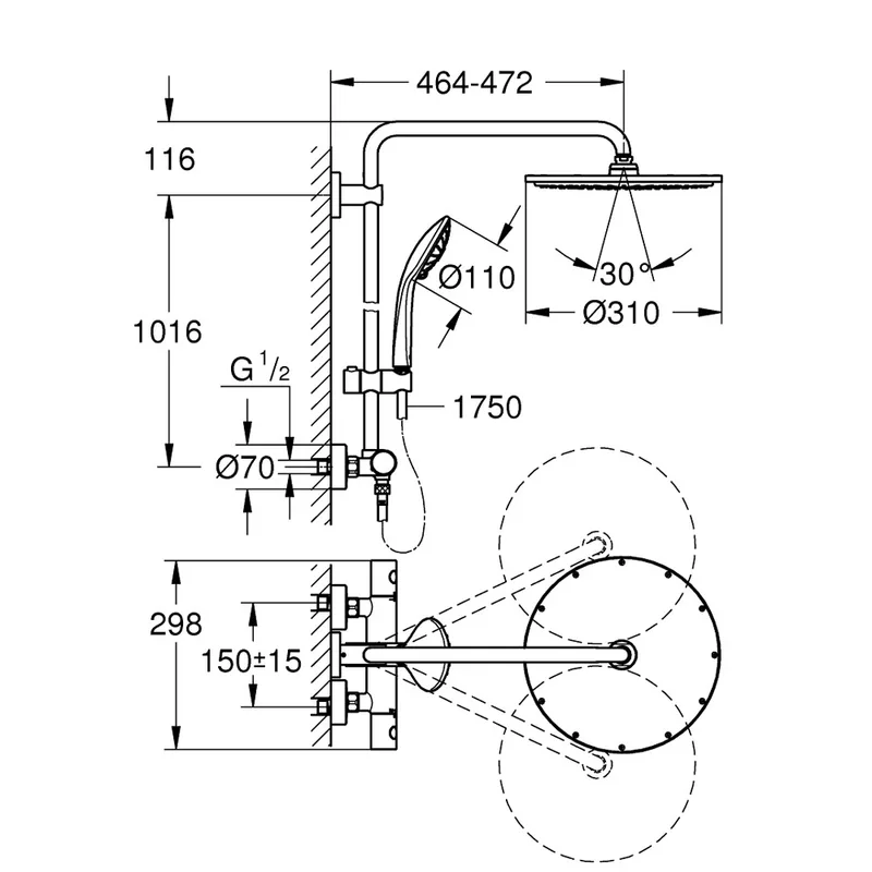 Grohe Euphoria 310 26075DA0 Rainshower System with Thermostatic Mixer