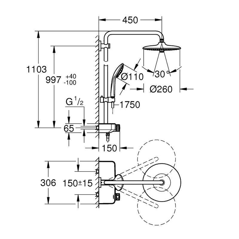 Grohe Euphoria SmartControl 260 26509000 Rainshower Thermostatic Shower Mixer