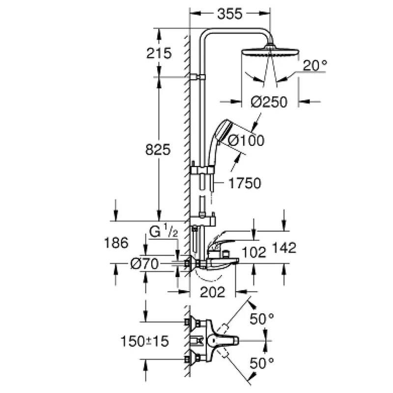 Grohe New Tempesta Cosmopolitan 250 26674000 Rainshower Shower Mixer