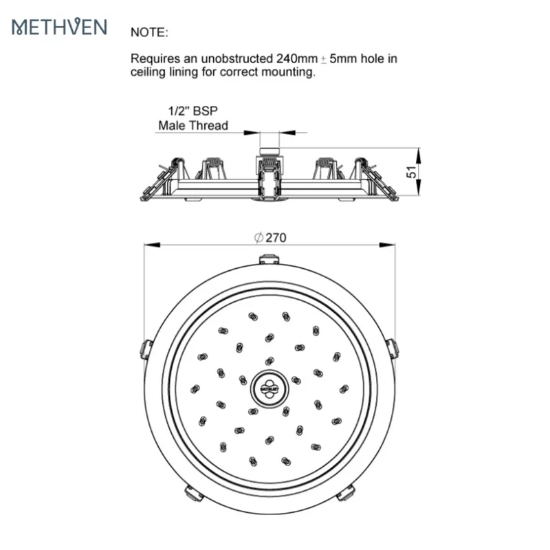 Methven KI200FCP Flushmount Satinjet Overhead Drencher