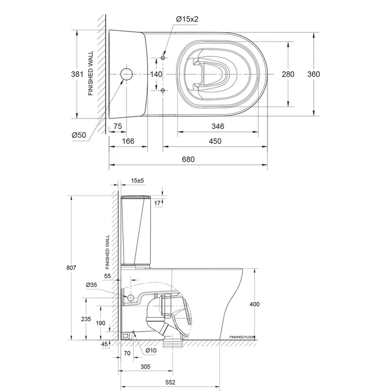 American Standard CL26255 Cygnet Hygiene Rim Close-Coupled Water Closet