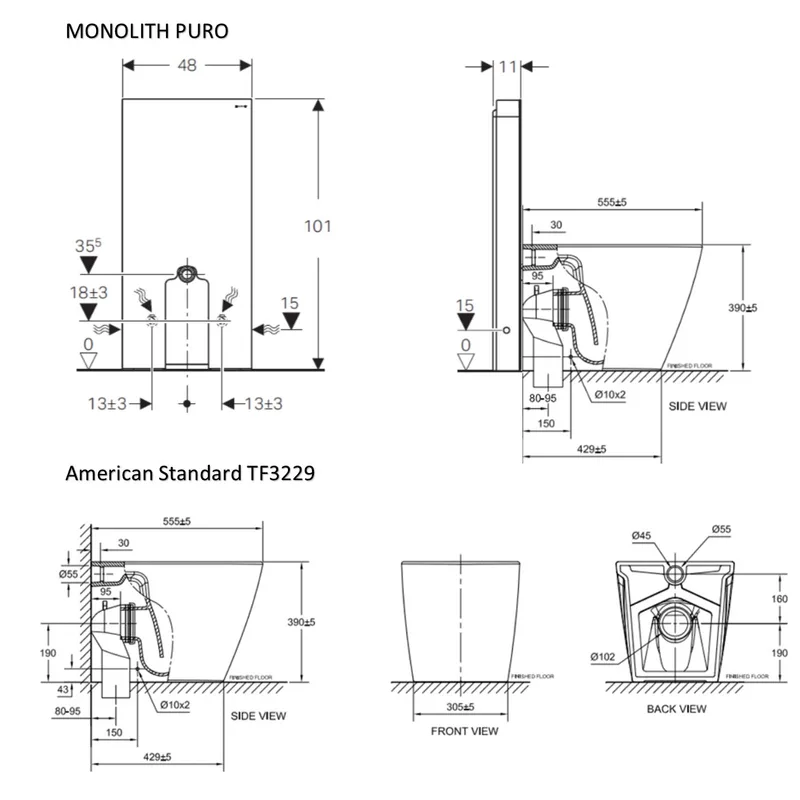 American Standard TF3229 with Geberit Monolith (Black)