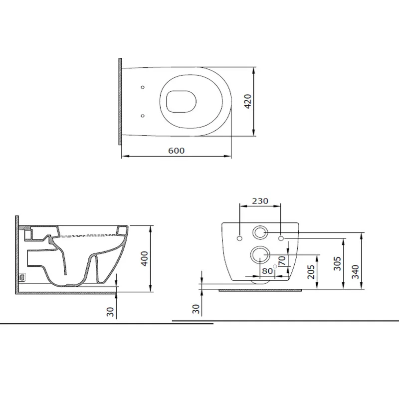 BOCCHI 1167 Extra Large Wall Hung Toilet