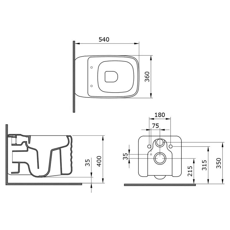 BOCCHI 1409-001-0129 New Age Rimless Wall Mounted Toilet