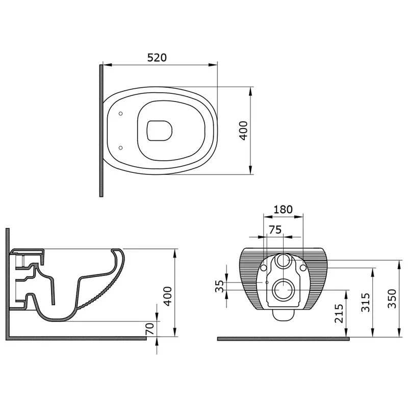 BOCCHI 1412-001-0129 Strata Rimless Wall Mounted Toilet