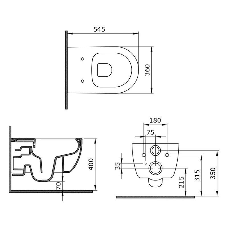 BOCCHI 1416-001-0129 V-Tondo Rimless Wall Mounted Toilet