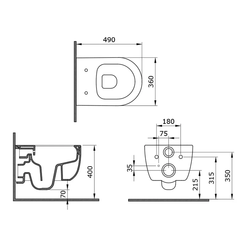 BOCCHI 1417-001-0129 V-Tondo Rimless Wall Mounted Toilet