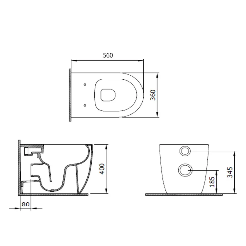 BOCCHI 1528-001-0129 Venezia Rimless Back-To-Wall Toilet