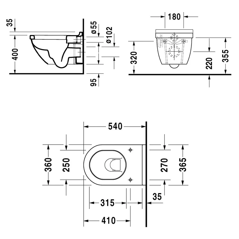 Duravit 222509 Starck 3 Wall-Hung Toilet