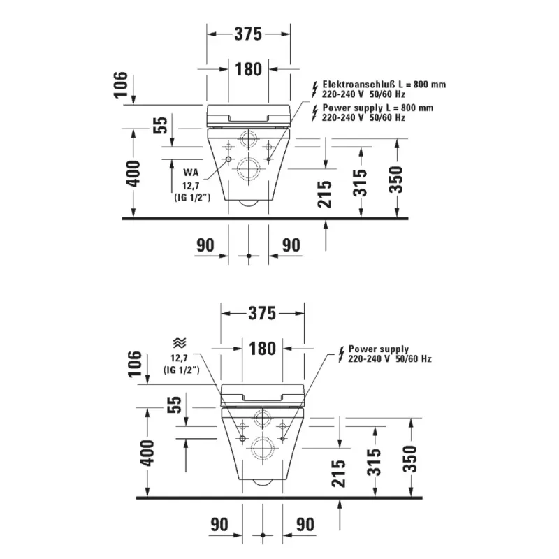 Duravit 254259 + 611000 DuraStyle SensorWash Slim Rimless Shower Toilet