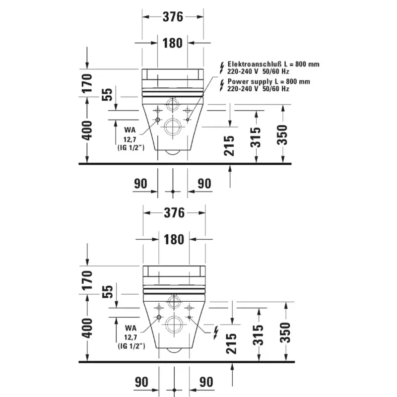 Duravit 254259 + 613000 DuraStyle SensorWash Slim Rimless Shower Toilet