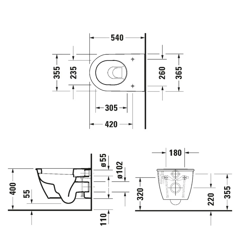 Duravit 254509 Wall Mounted Toilet