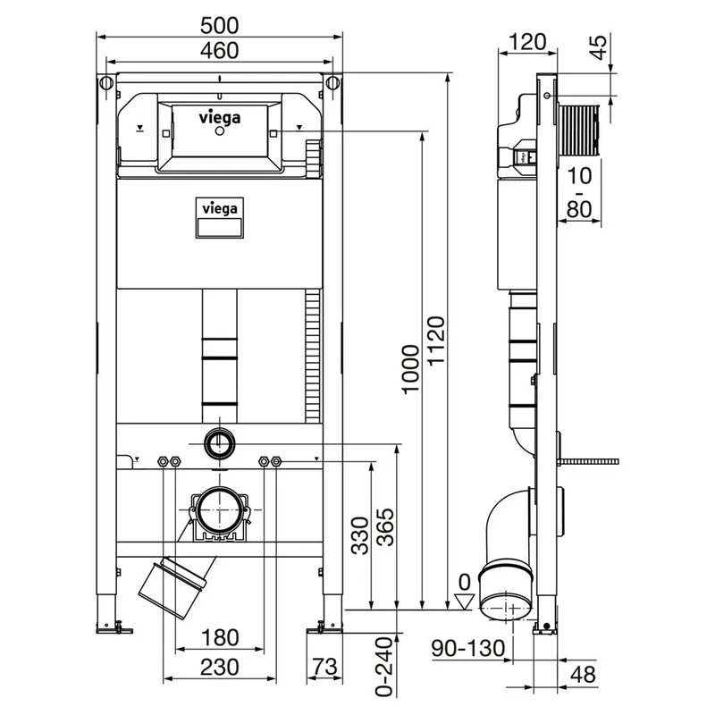 Viega K8522.45 Prevista Dry WC Element Front Operated Full-Frame Concealed Cistern