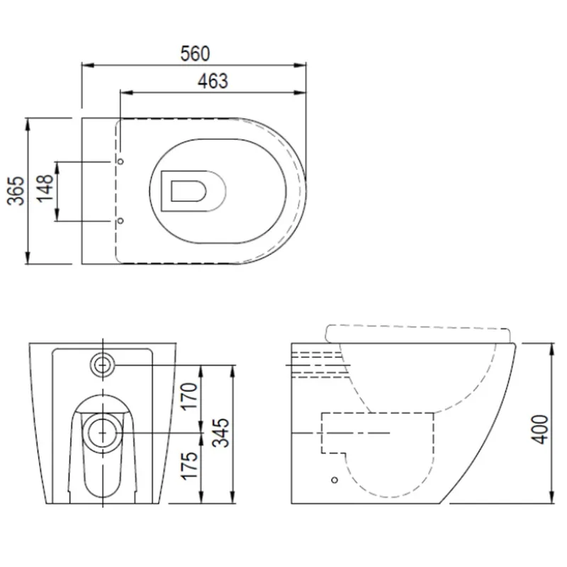 Arino WC-CAPRIO-BTW-WT Back-To-Wall Water Closet