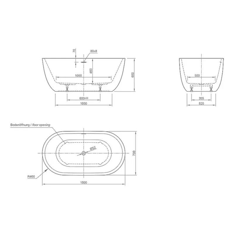0100-299 Free Standing Bathtub (Matt Black)