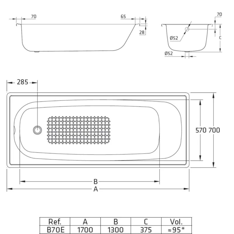 BLB B70E Press Steel Bathtub