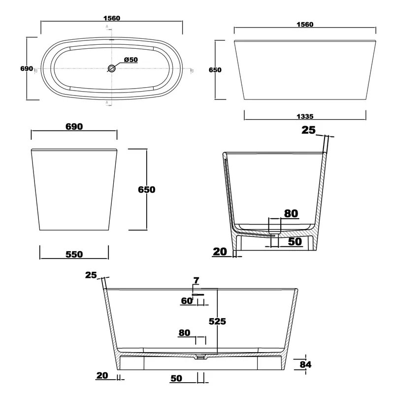 BTS02 Free Standing Bathtub
