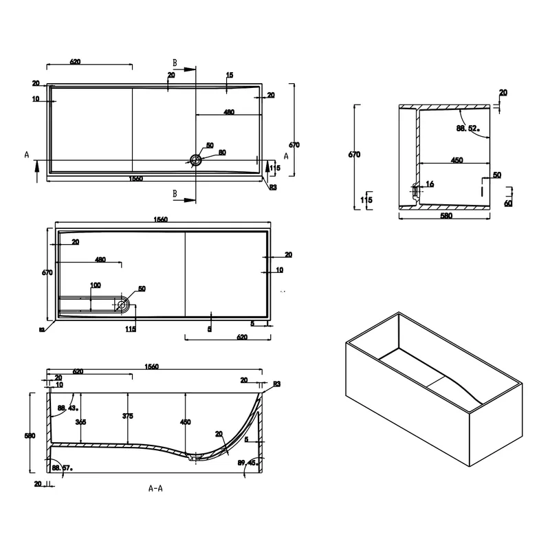 BTS38S Free Standing Bathtub