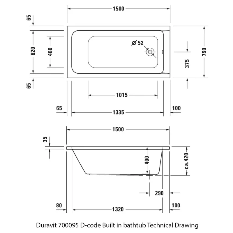 Duravit 700095 D-Code Built-In Bathtub