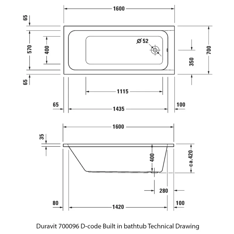 Duravit 700096 D-Code Built-In Bathtub