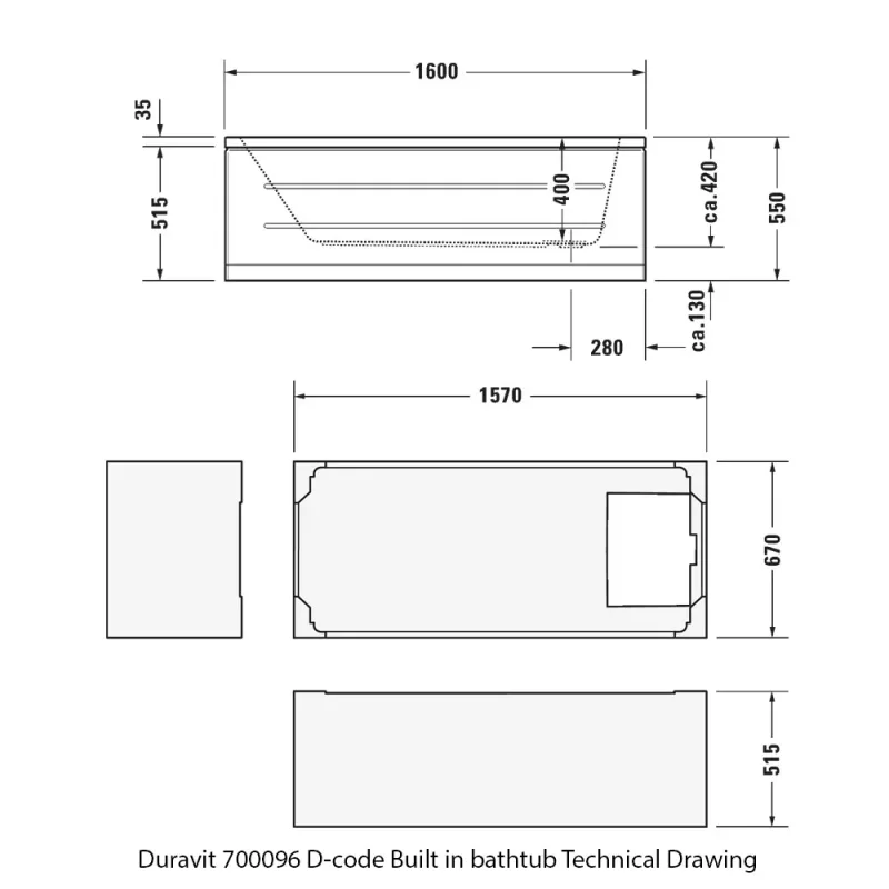 Duravit 700096 D-Code Built-In Bathtub