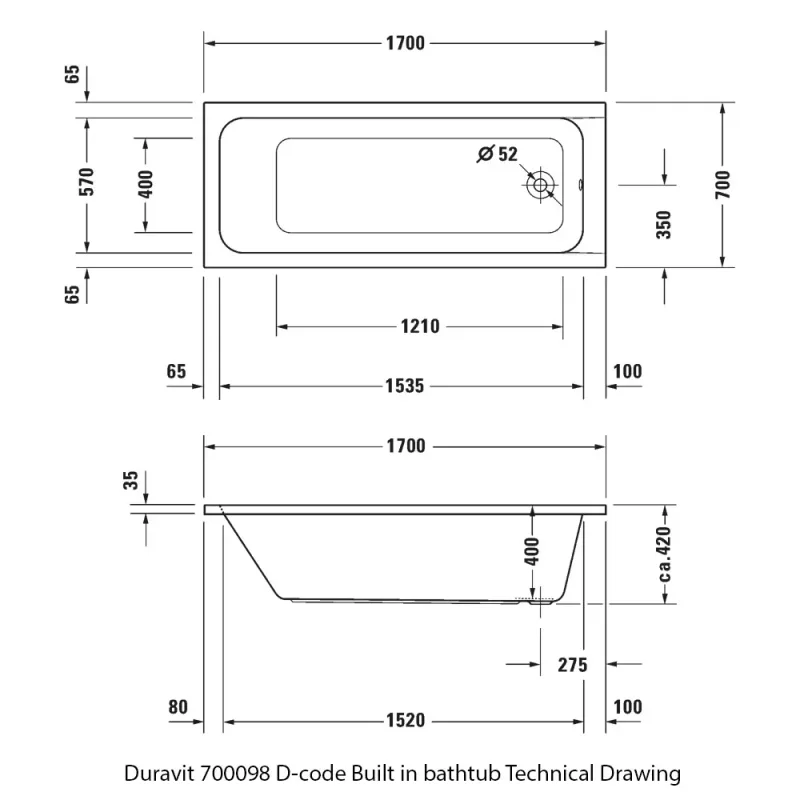 Duravit 700098 D-Code Built-In Bathtub