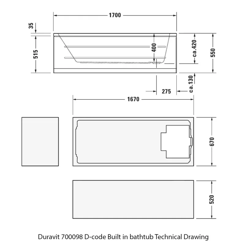Duravit 700098 D-Code Built-In Bathtub