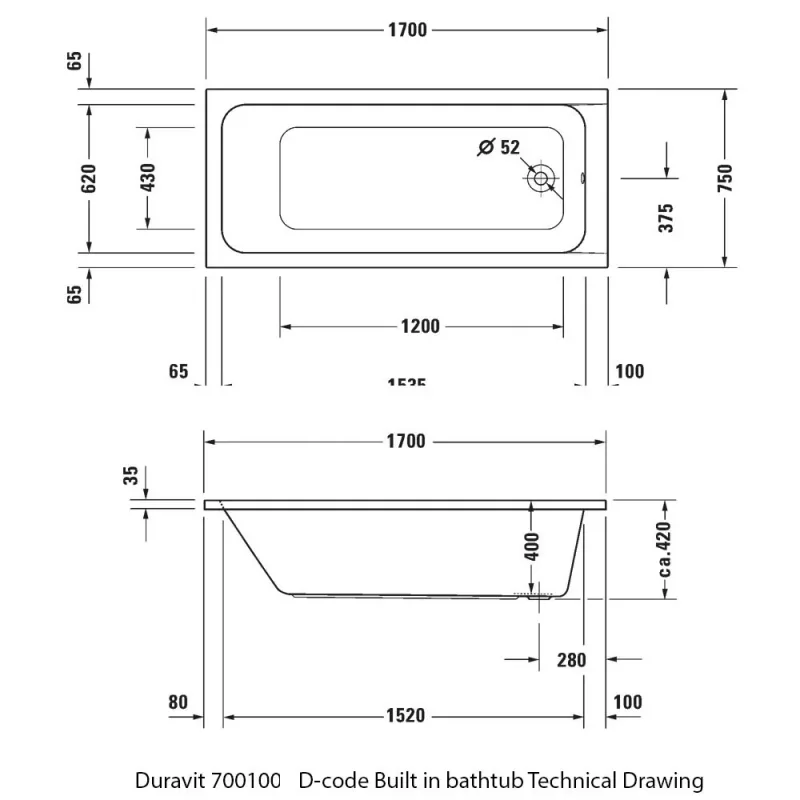 Duravit 700100 D-Code Built-In Bathtub