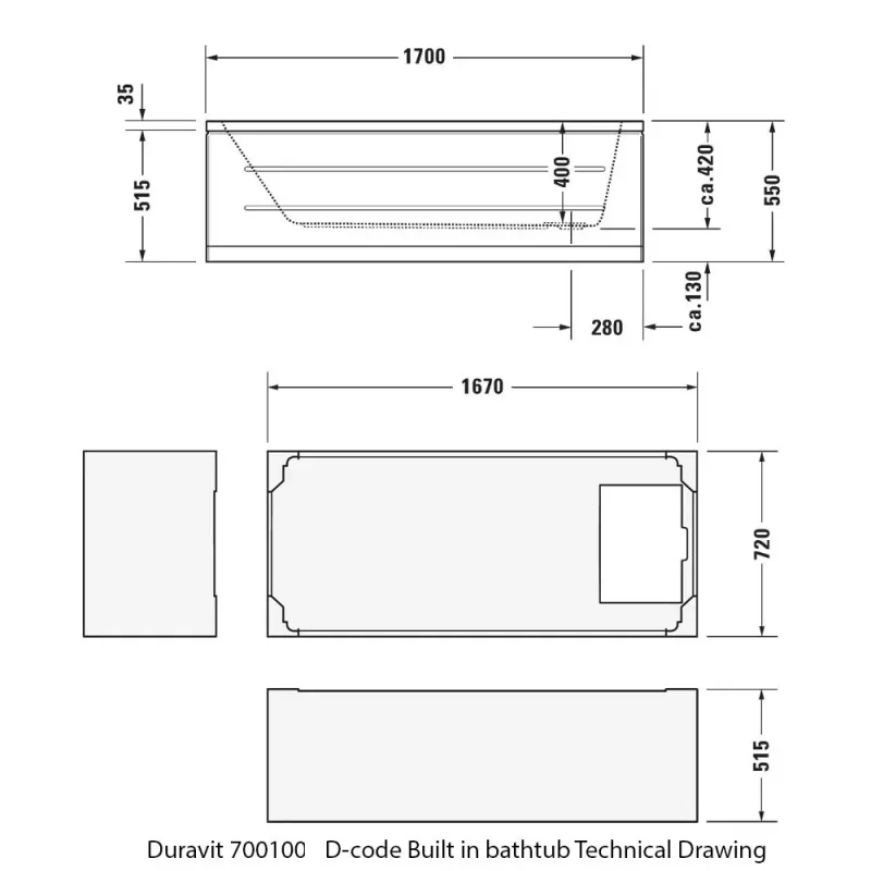 Duravit 700100 D-Code Built-In Bathtub