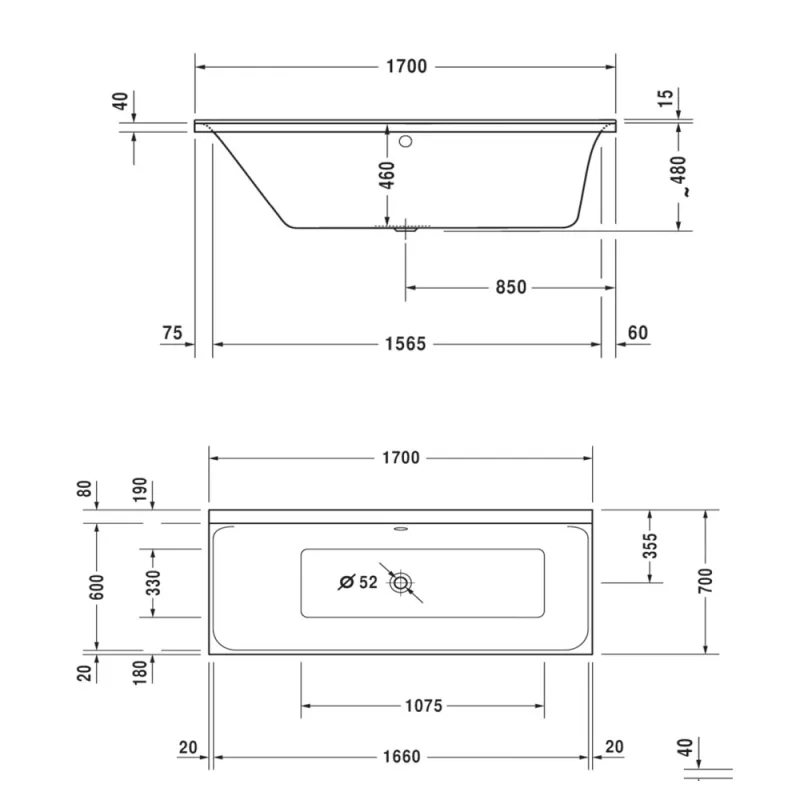Duravit P3 Comfort 700373 Built-In Bathtub