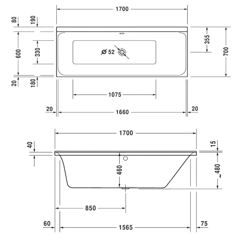 Duravit P3 Comfort 700374 Built-In Bathtub