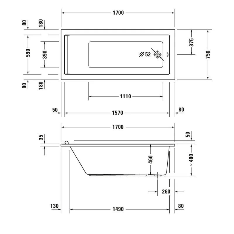 Duravit Starck 700335 Built-In Bathtub