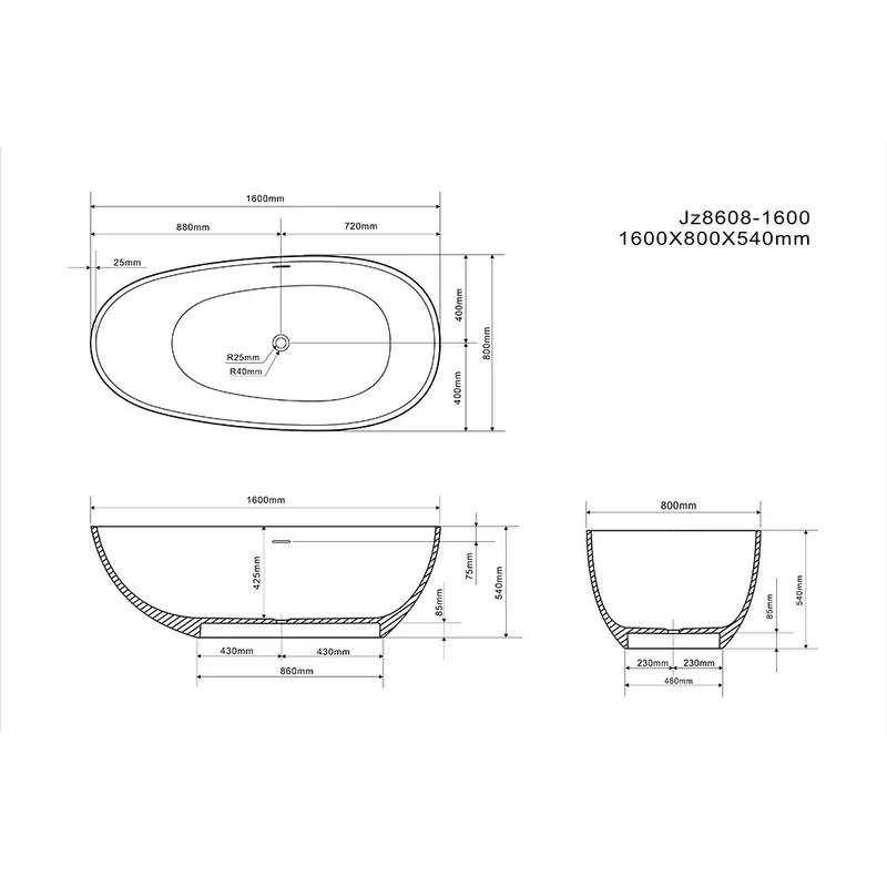 Z8608 Solid Surface Bathtub Hermes Orange