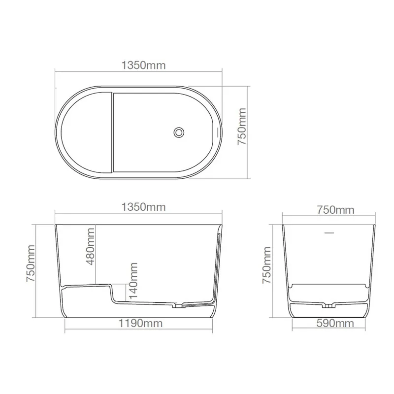 Z8673 Solid Surface Bathtub Matt White
