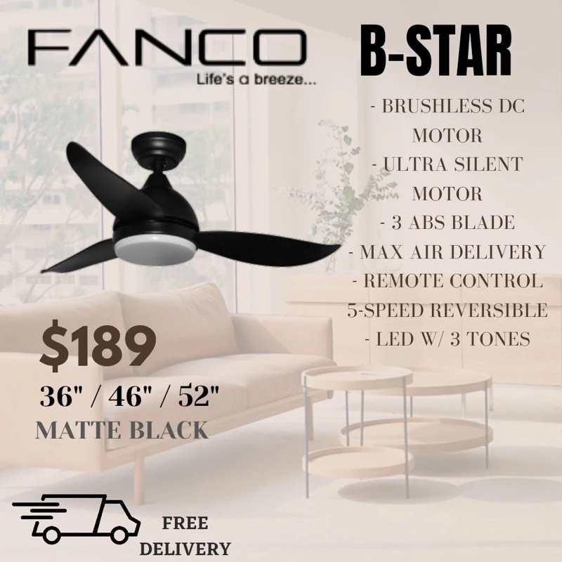 Fanco B-Star Ceiling Fan with 3-Tone LED