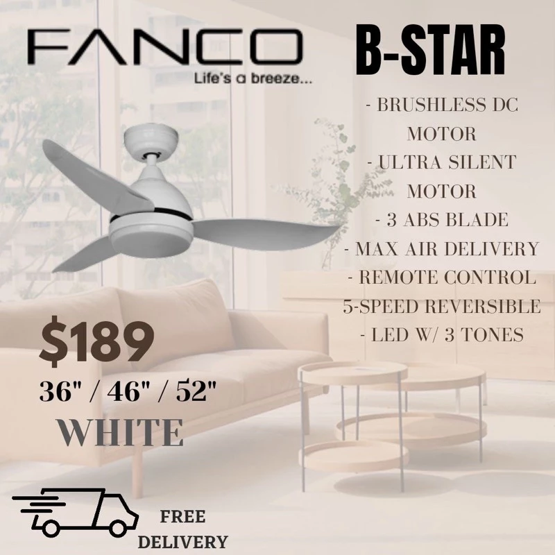 Fanco B-Star Ceiling Fan with 3-Tone LED