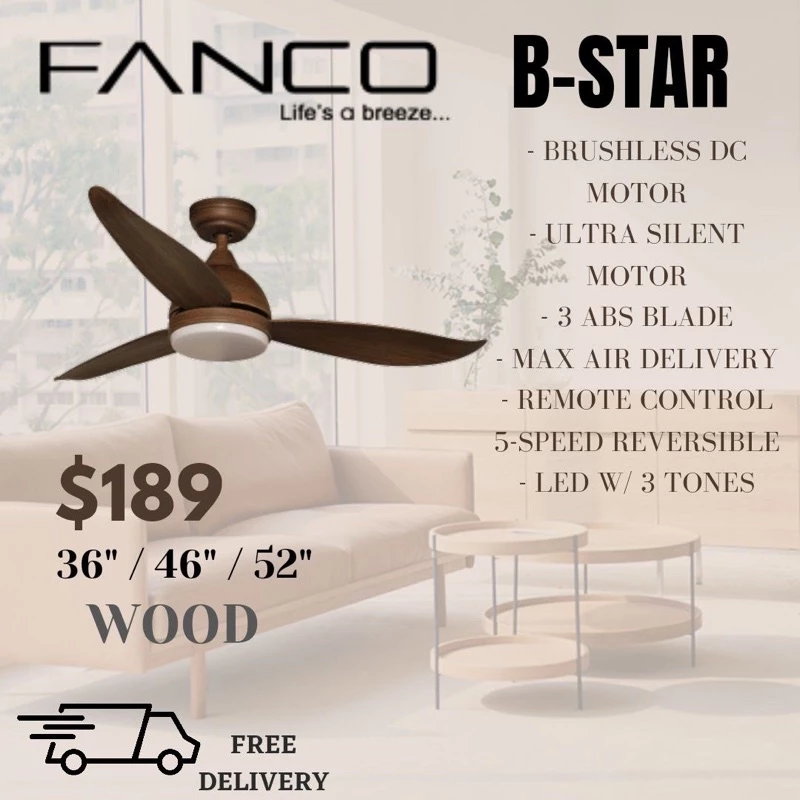 Fanco B-Star Ceiling Fan with 3-Tone LED