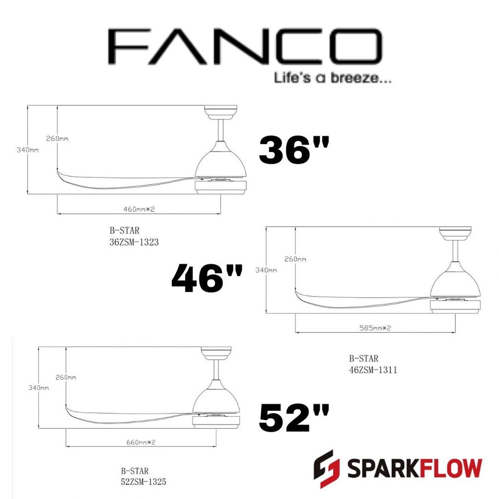 Fanco B-Star Ceiling Fan with 3-Tone LED