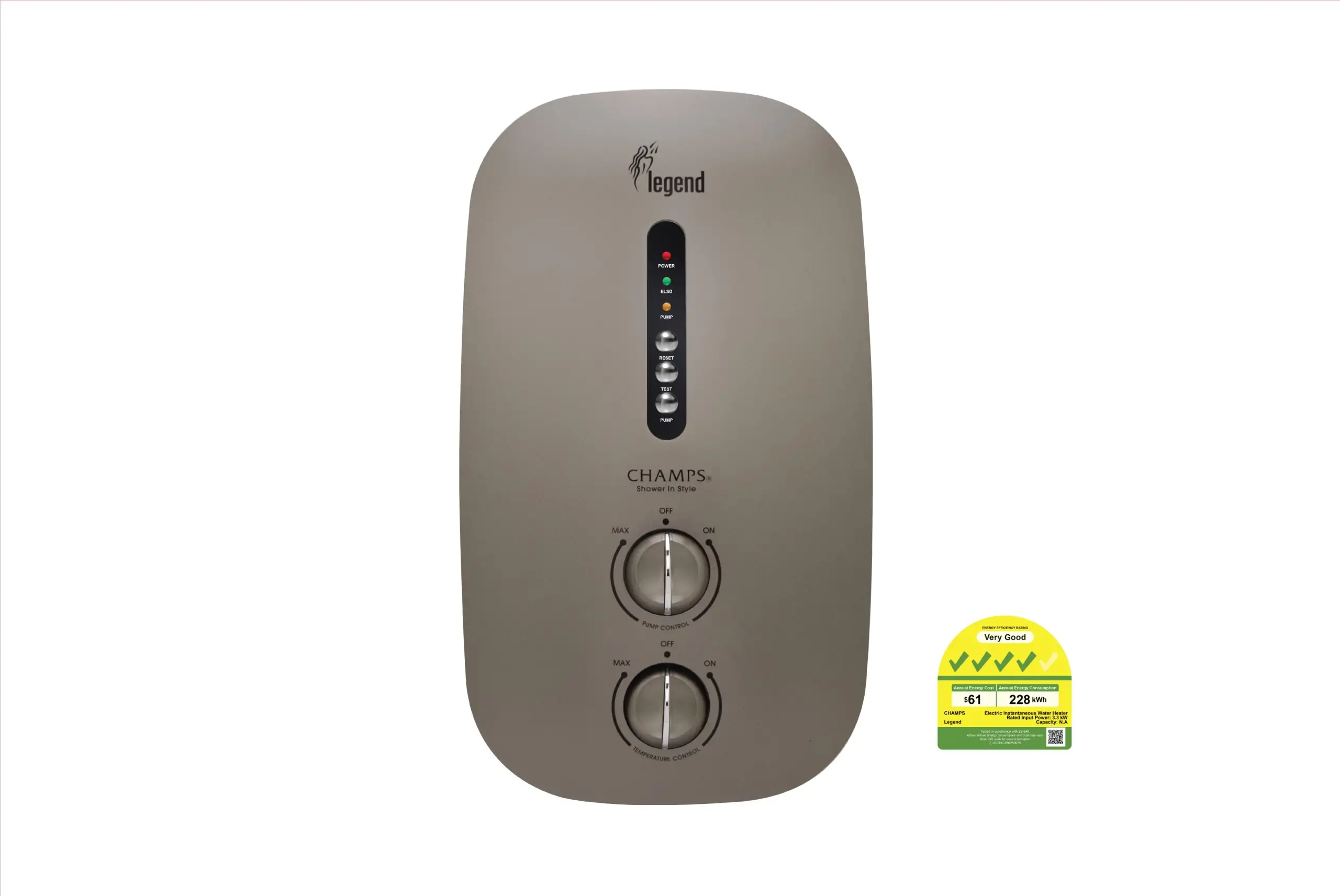 Champs Legend Instant Water Heater (Gun Metal, Rain Shower Set)