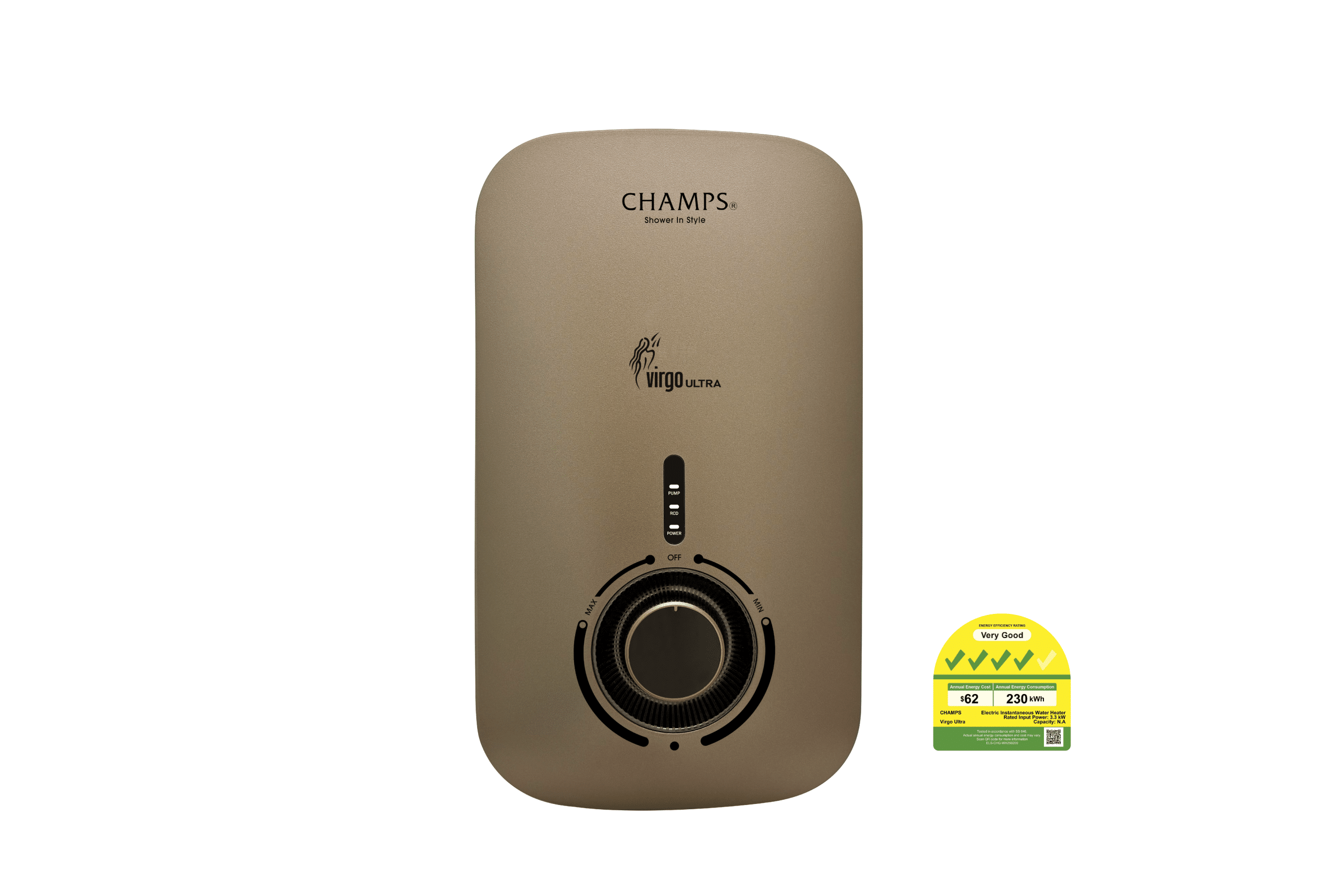 Champs Virgo Ultra Instant Water Heater (Gunmetal, Rain Shower Set)