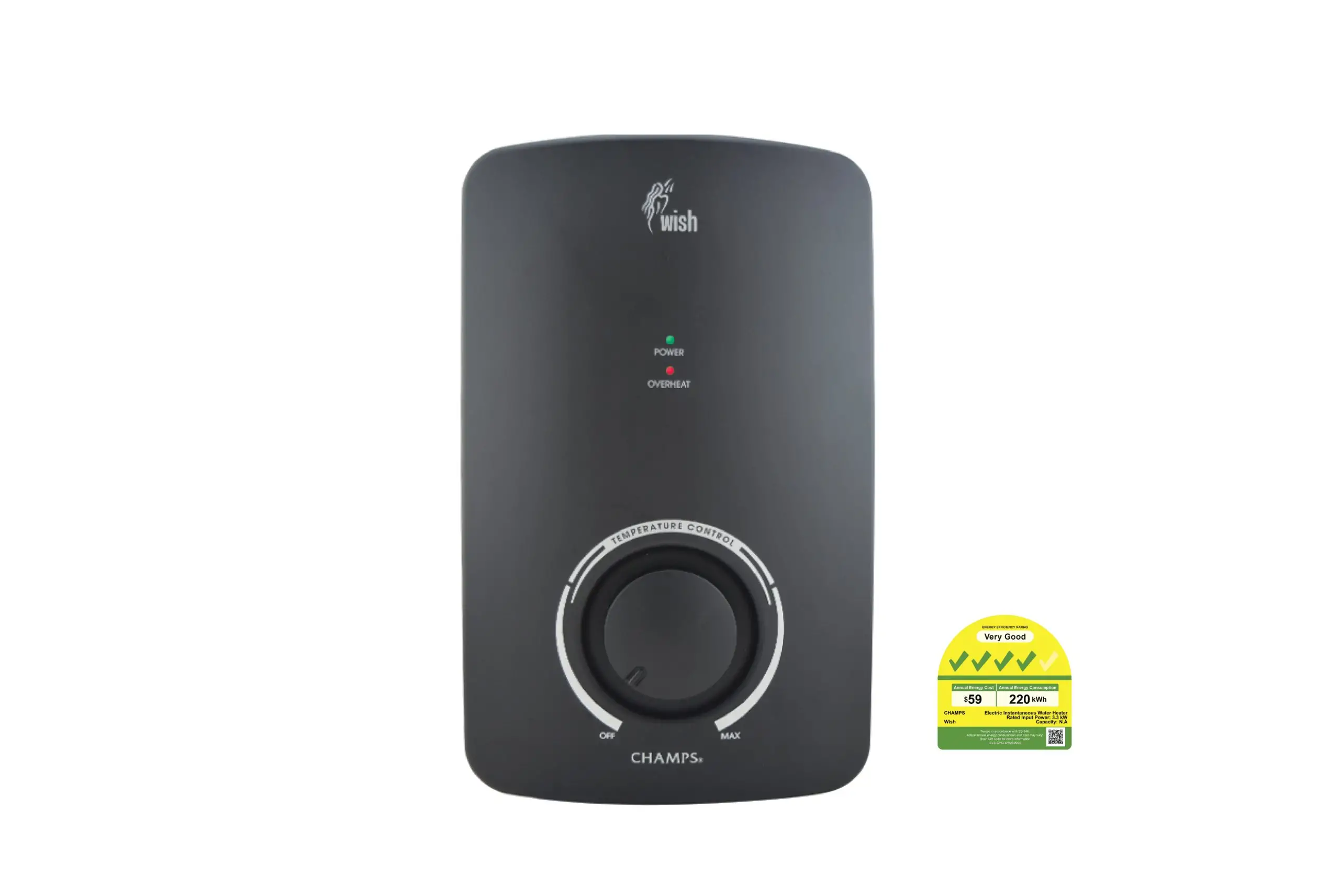 Champs Wish Instant Water Heater (Matt Black)